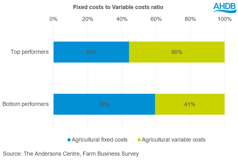 Chart showing fixed costs to variable costs ratio